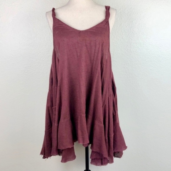 Free People Dresses & Skirts - Free People V Neck Ruffle Boho Maroon Dress SZ XS